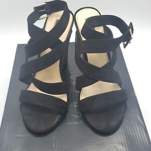 Forever 21 Black Strappy Wedges Size 7.5
